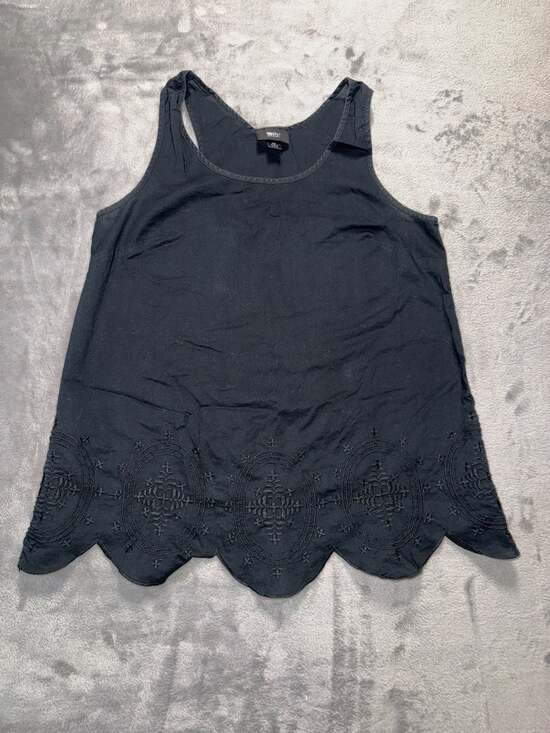 Mossimo Tops - Mossimo Black Embroidered Scalloped Hem Tank Top